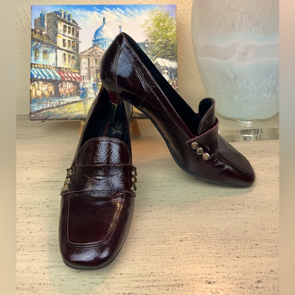 Baldinini Maroon Loafers w/ golden heels, IT size 39/US size 8.5 - Picture 9 of 13